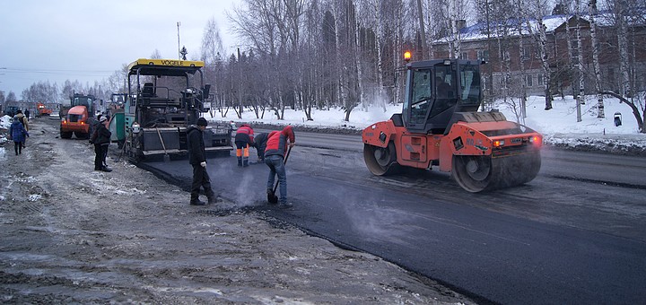 ремонт дороги в снег